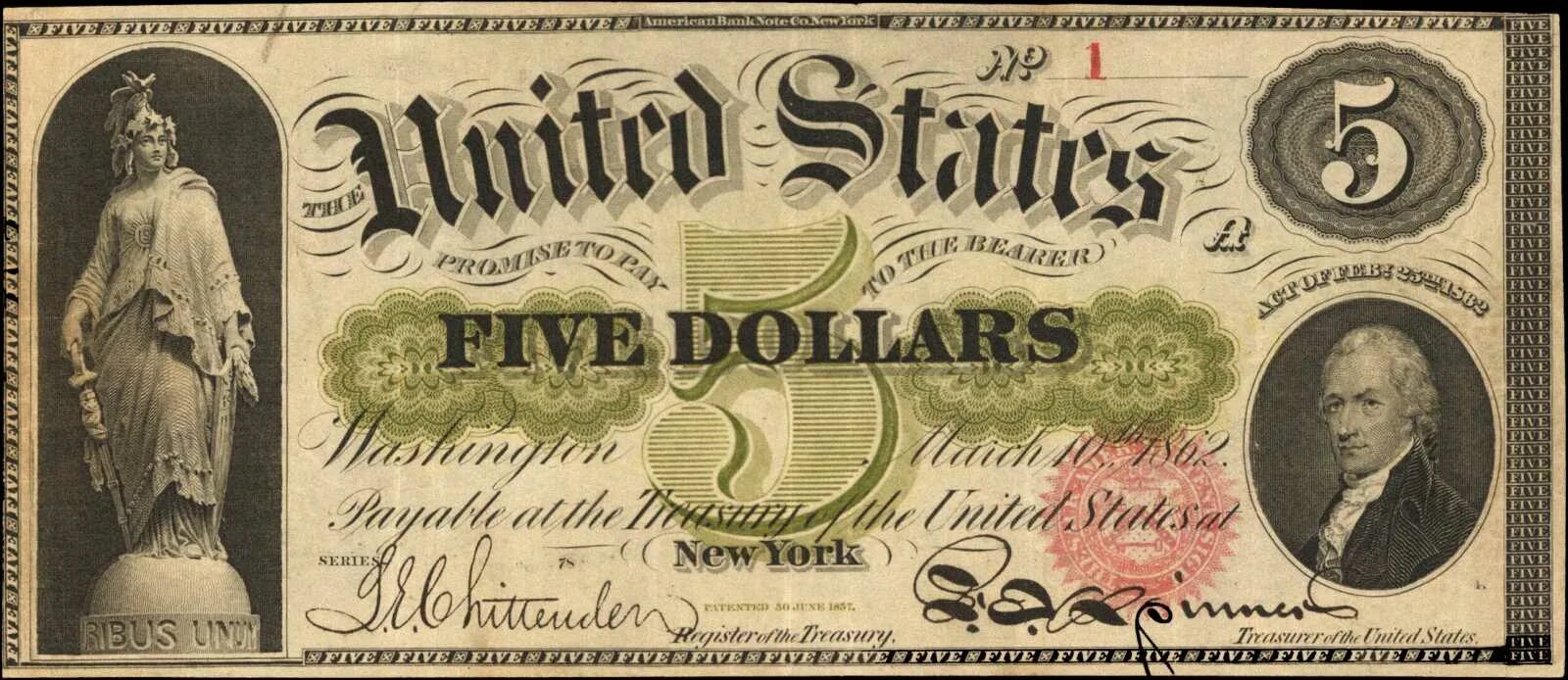 Пять долларов США. Доллар 1862 года. 5 Dollar Note. 100 Долларов 1862. 4 5 dollars