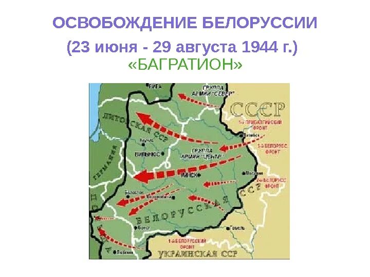 Освобождение белоруссии год. Освобождение Белоруссии карта. Белорусская операция Багратион карта. Карта освобождение Белоруссии 1944. Операция Багратион 1944 карта.