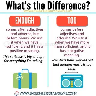 Difference between Enough and Too explained in a video lesson. 