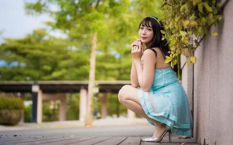 Download wallpaper girl, pose, Asian, cutie, bokeh, dress, section girls in...