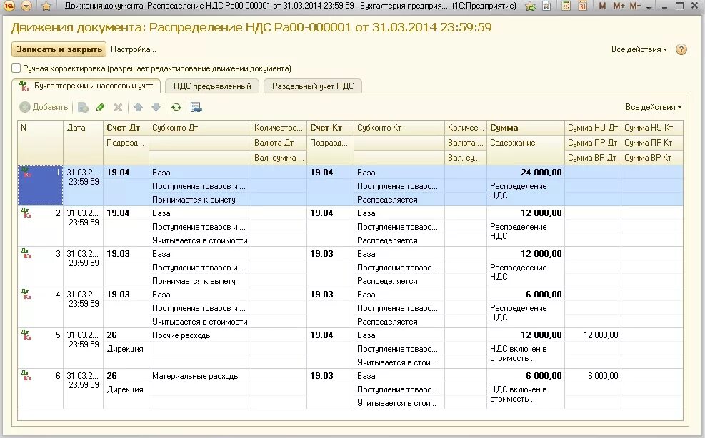 Документы по раздельному учету