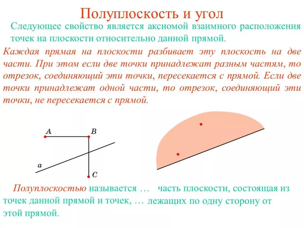 Полуплоскость. Прямая на плоскости. Углы на плоскости. Полуплоскость и угол.