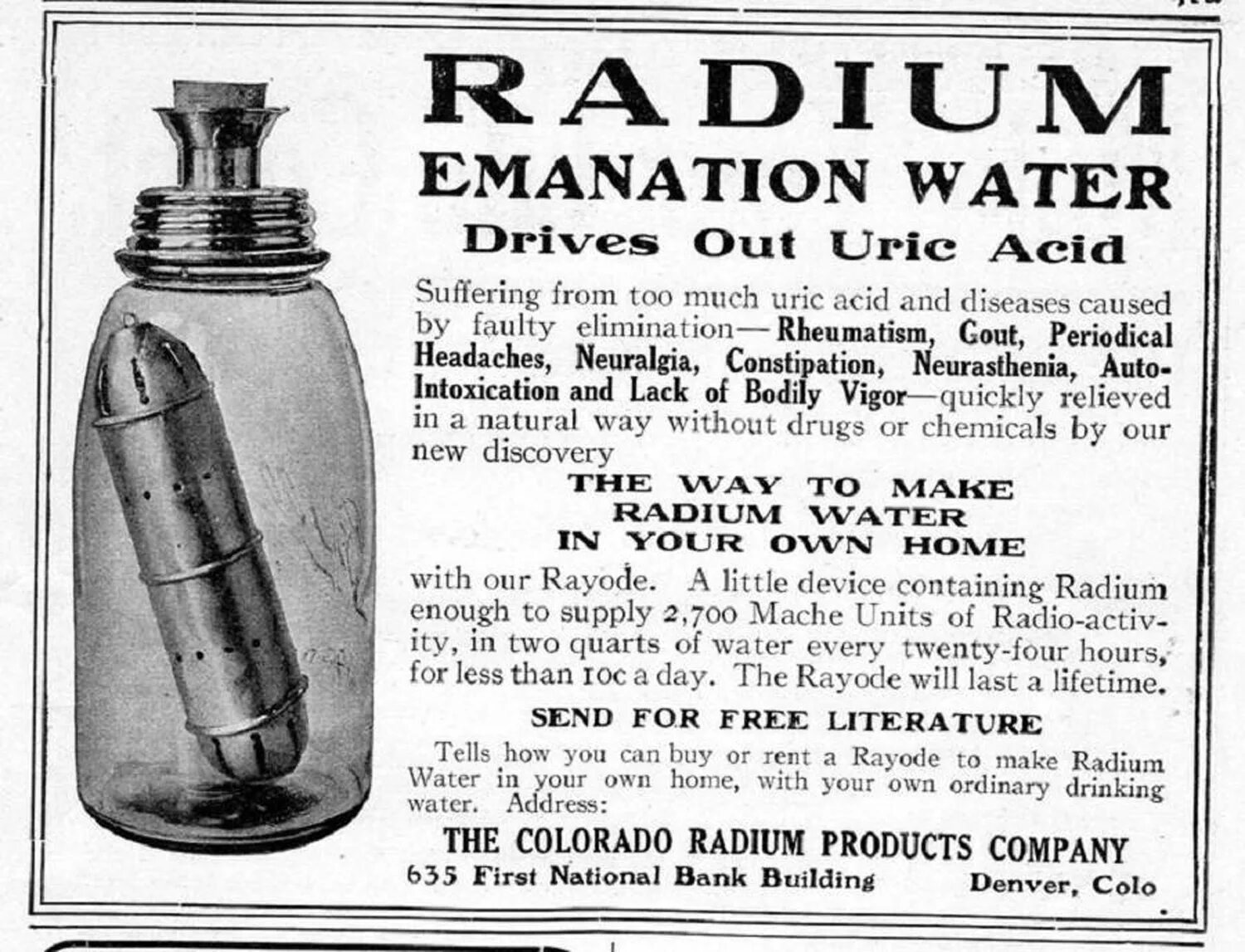 Радий связь. Радиевая вода. Радиевые таблетки. Радий радиоактивный. Радий косметика 20 века.