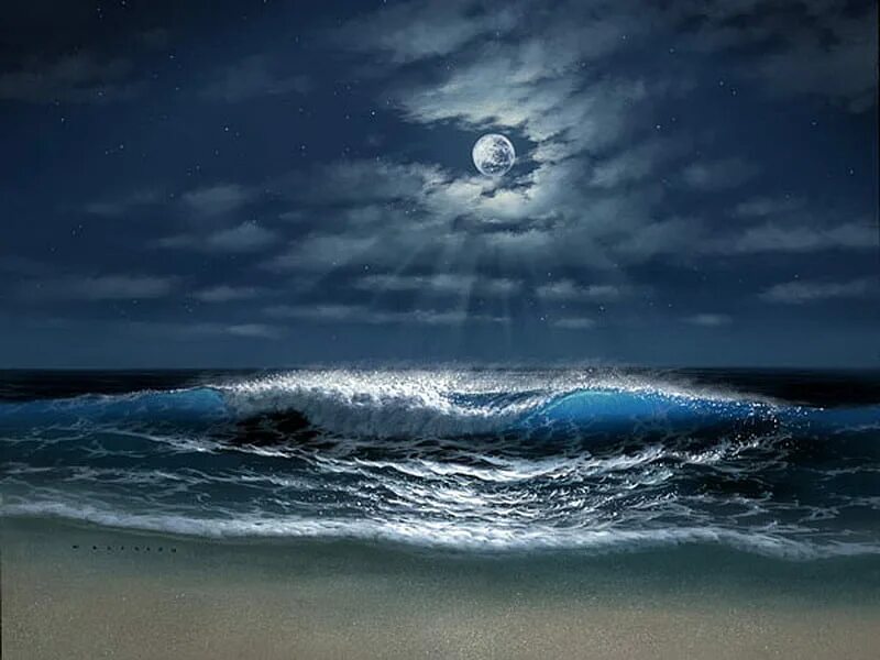Волны на Луне. Волны в лунном свете. Луна море волны. Волны при Луне. Притяжение воды в океанах луной