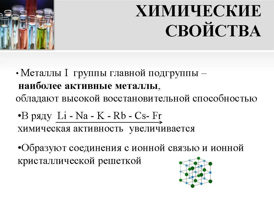 Химическая активность. Активные металлы. Химические свойства металлов 1а группы. Характеристика металлов 1 группы. Низкая химическая активность