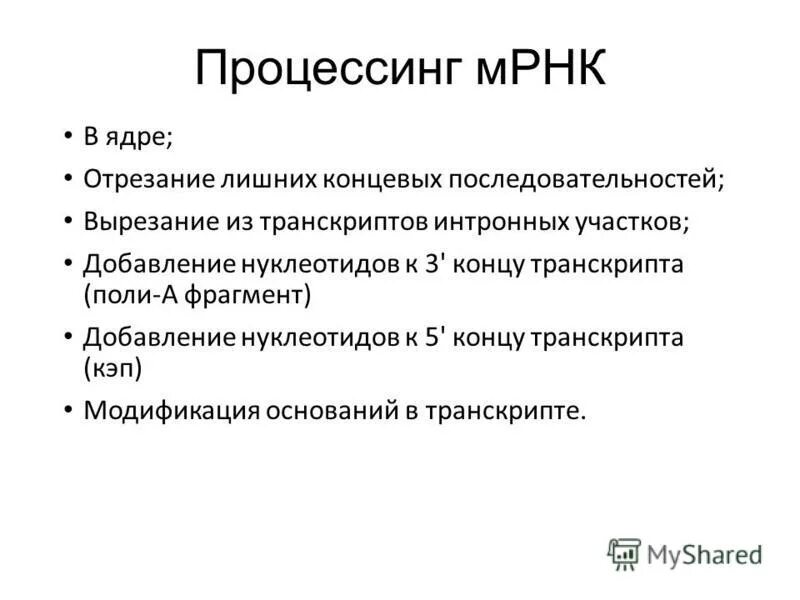 Процессинг мрнк. Процессинг матричной днк. опишите процессинг информационной рнк.