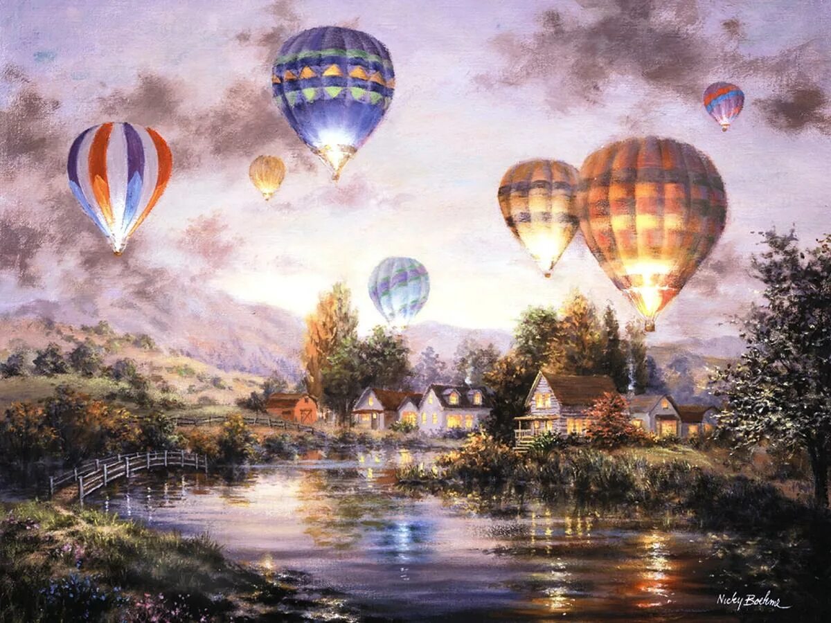 Сказка воздушных шаров. Художник Nicky Boehme. Nicky Boehme картины. Nicky Boehme картины шары. Художница Nicky Boehme.