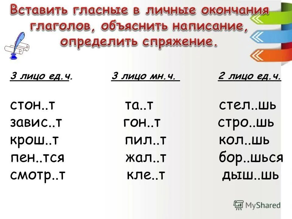 Вставь окончания глаголов 4 класс карточки