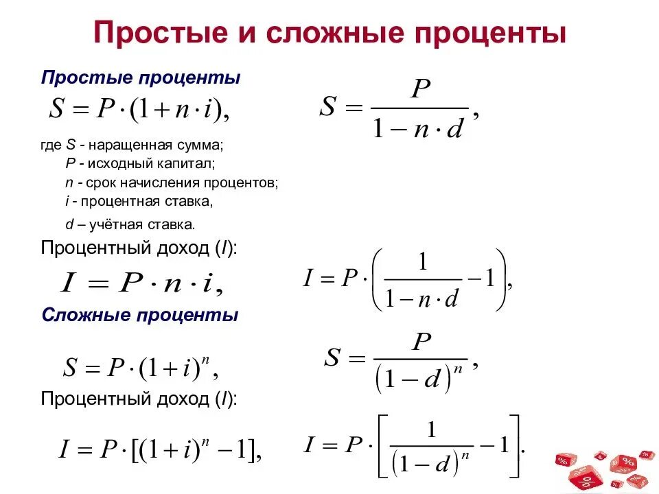 Начисление простых и сложных процентов. Схема простых и сложных процентов формулы. Формула расчета простых и сложных процентов. Формула простых и сложных процентов по кредиту. Формула расчета простой процентной ставки.