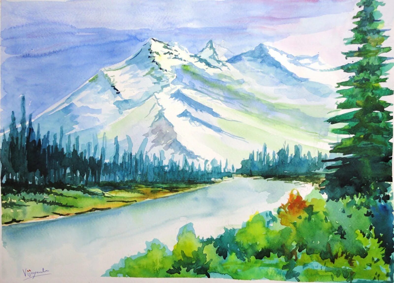 Рисунок природы гуашью. Горы воздушная перспектива гуашь. Горный Алтай акварелевые горы. Пейзаж гуашью. Пейзажи для рисования.