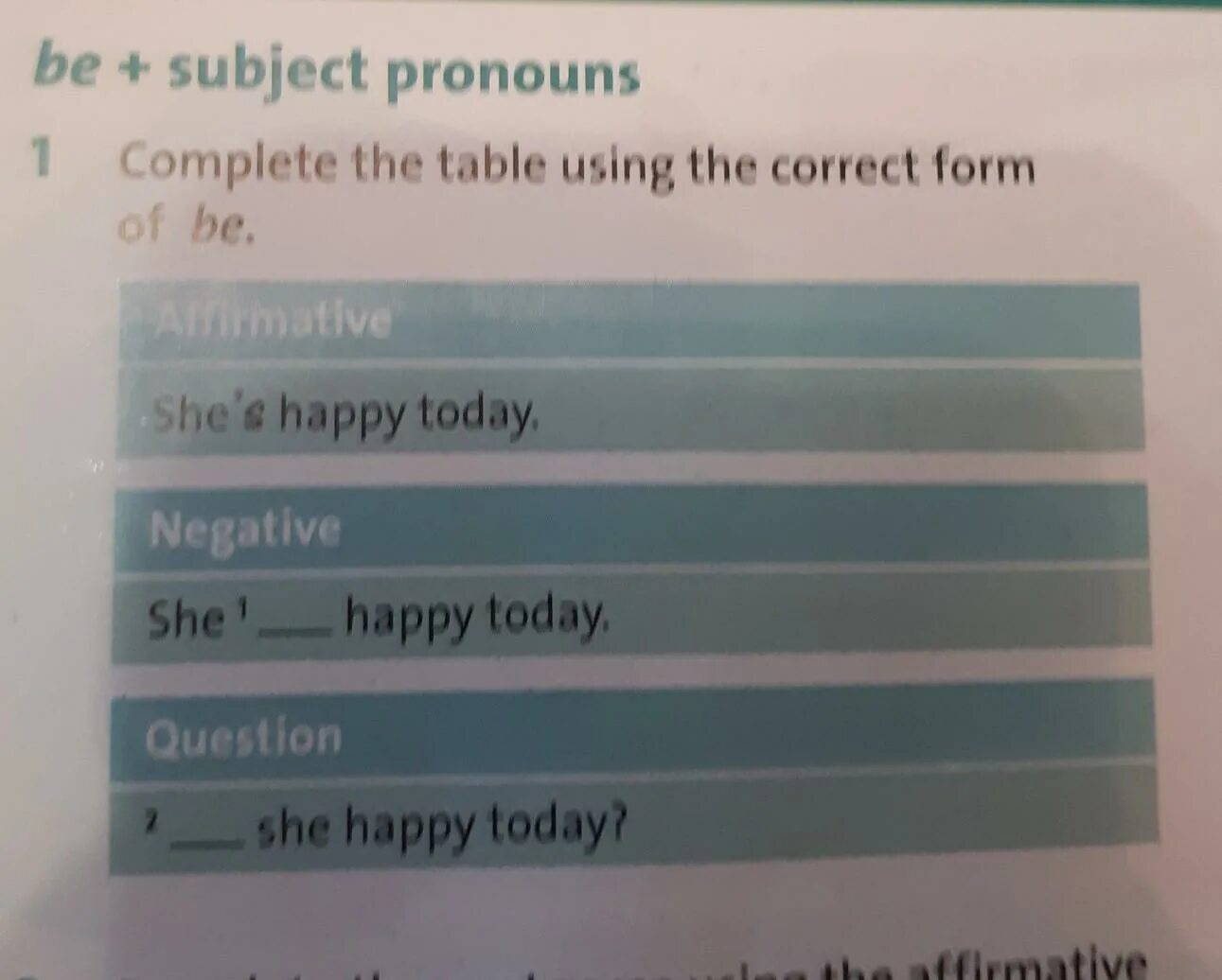 Task 1 choose the correct answer. Task 1 complete the Table. Correct form of be. Complete the Table with the correct forms. 1.3.1 Complete the Table.