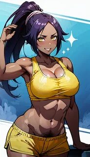 shihouin yoruichi, bleach, 1girls, ai generated, female focus, female only,...