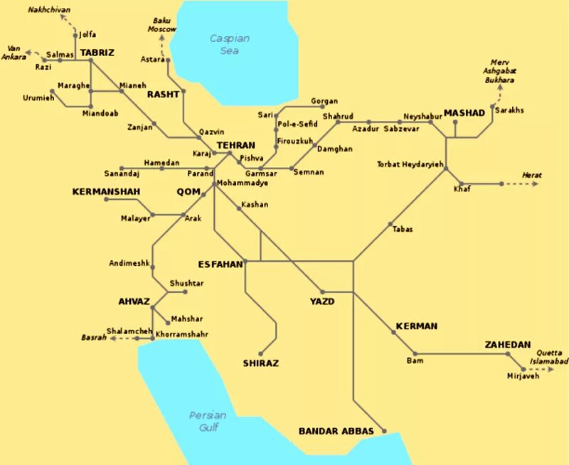 Карта дорог ирана. Иран железнодорожные пути на карте. Схема железных дорог Ирана. Железные дороги Ирана на карте. Карта Ирана с ЖД путями.