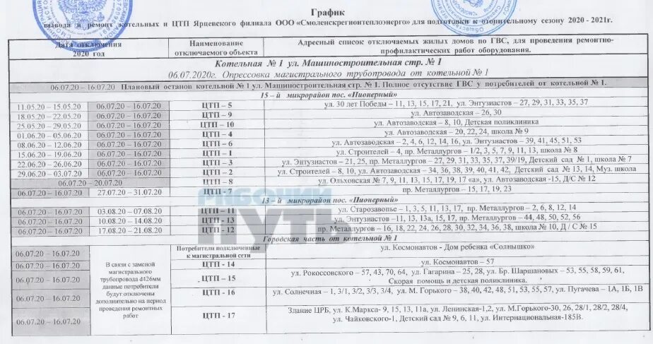 График отключения воды санкт. Отключение горячей воды в Ярцево Смоленской области. График отключения горячей воды Ярцево. Смоленск график отключения горячей воды. График горячей воды.
