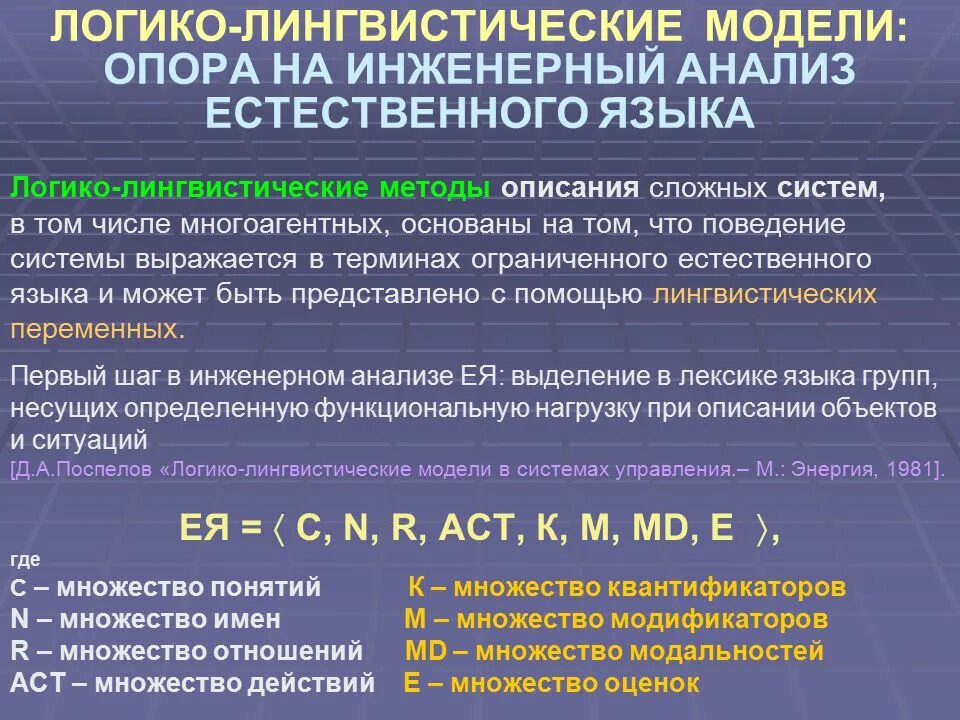 Анализ естественного языка. Логико-лингвистическая модель. Логико-лингвистическое моделирование. Логико-лингвистические модели систем. Логико-лингвистические методы.