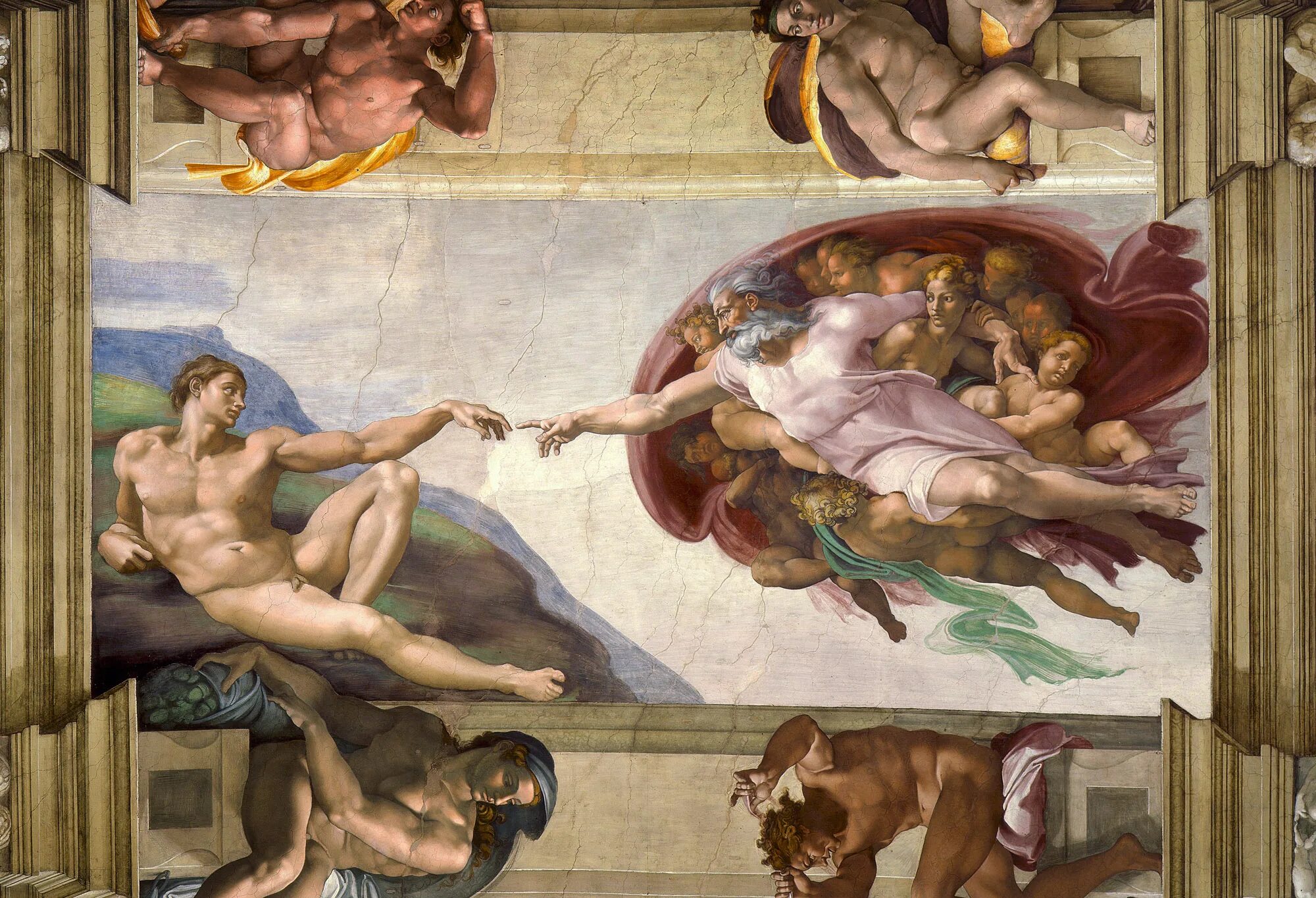 Человек соприкасается с искусством с самого рождения. Микеланджело Буонарроти Сотворение Адама. Микеланджело, «Сотворение Адама», 1508–1512. Микеланджело фрески Сикстинской капеллы. Сотворение Адама картина Микеланджело.