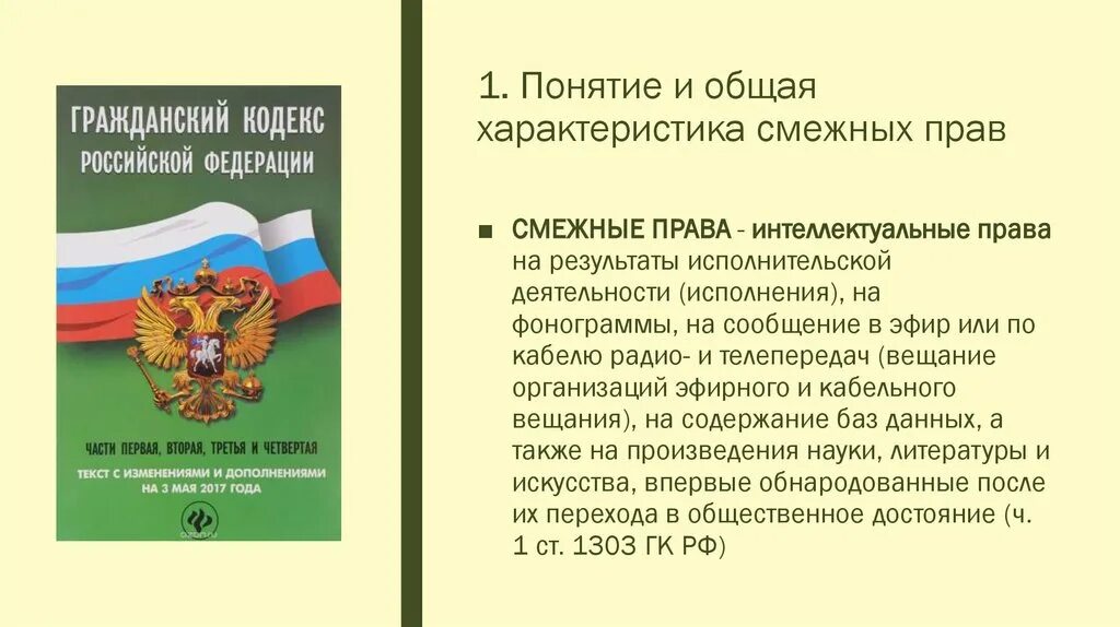 Смежное право с гражданским правом. Понятие смежных прав.