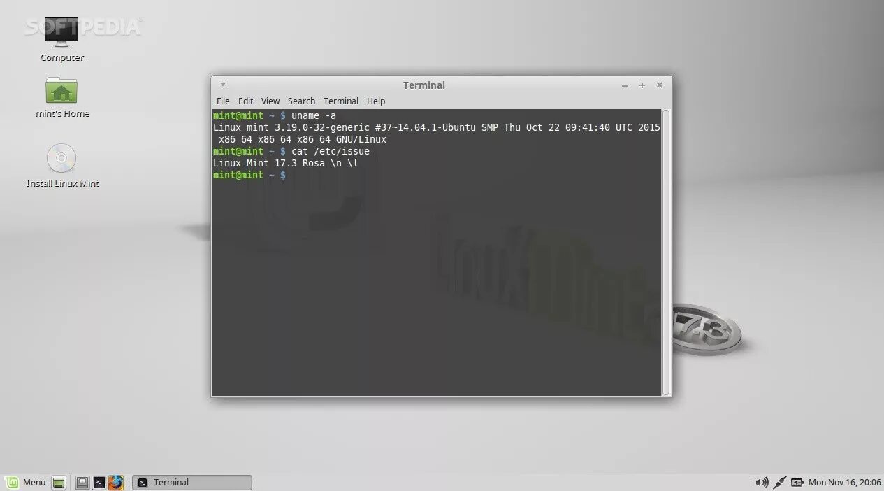 Линукс минт роса. Linux Mint - 17.3 (Rosa) - Cinnamon 32bit. Меню консоли Linux Mint. Linux Mint терминал. Uname linux