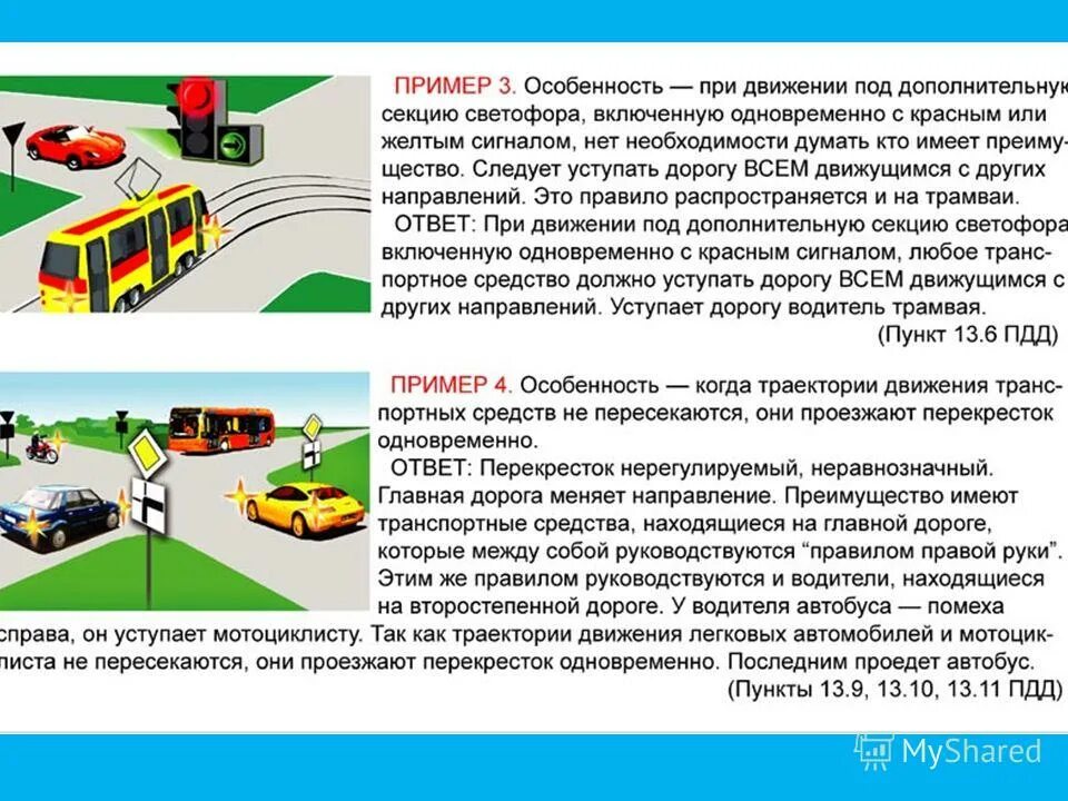 Правила пдд резина. Траектории движения транспортных средств пересекаются. Светофор с дополнительной секцией правила проезда. Примеры ПДД. Правила проезда нерегулируемых перекрестков неравнозначных дорог.