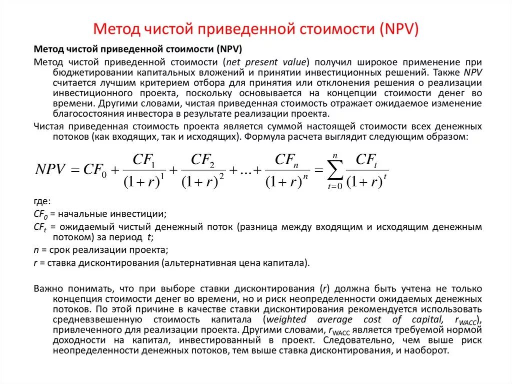 В сумме с пунктом 3. Формула расчета чистой приведенной стоимости формула. Годовая ставка дисконтирования формула. Формула расчета чистой приведенной стоимости npv:. Стоимость компании методом дисконтирования формула.