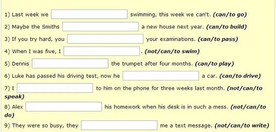 Глагол can can t упражнения