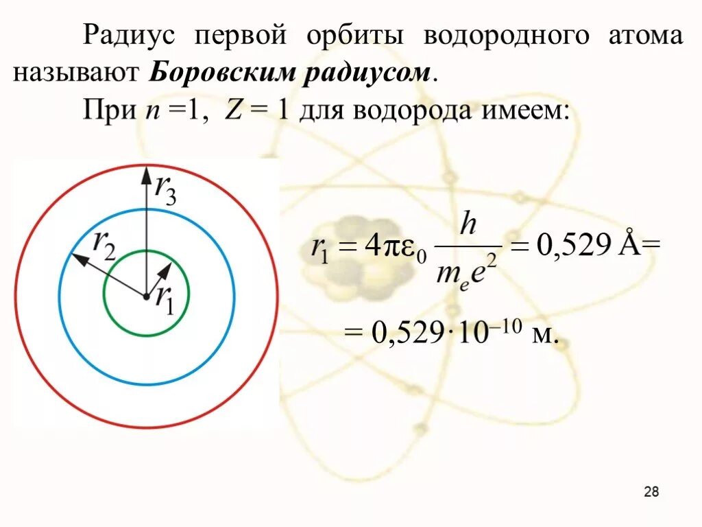 Радиус Боровской орбиты атома водорода. Радиус первой Боровской орбиты электрона. Радиус второй Боровской орбиты атома водорода. Радиус первой Боровской орбиты электрона в атоме водорода.