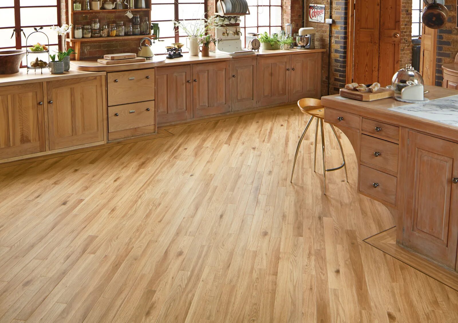 Natural oak. Kitchen Flooring. Bevel Wood Plank.