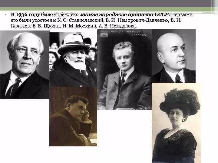 Артисты удостоенные звания народный. Станиславский и немирович-данченко. первый народный артист ссср. звание народный артист ссср. качалов и станиславский.