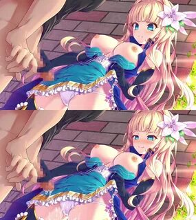 censored, angelic link r, blonde hair, blue eyes, blush, breasts out, cum o...