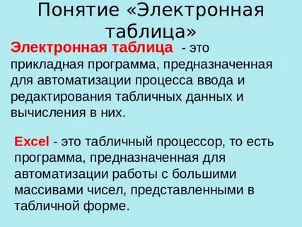 Определение понятия электронная таблица