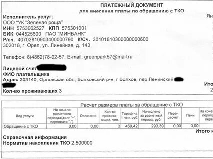 Лицевой счет тко
