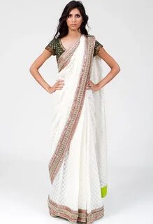 White khadi saree by sabyasachi available at pia ka ghar Indian fashion, Sa...