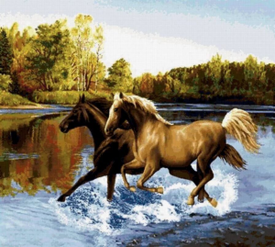 Чудесный витязь коня из реки. Золотое Руно лошади у реки. Пейзаж с лошадьми. Лошадь у реки. Пара лошадей.