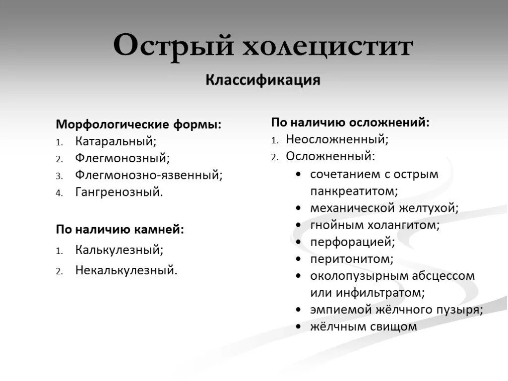 Острый холецистит классификация. Острый калькулезный холецистит классификация. Холецистит классификация хирургия. Осложнения острого холецистита классификация. По наличию осложнения