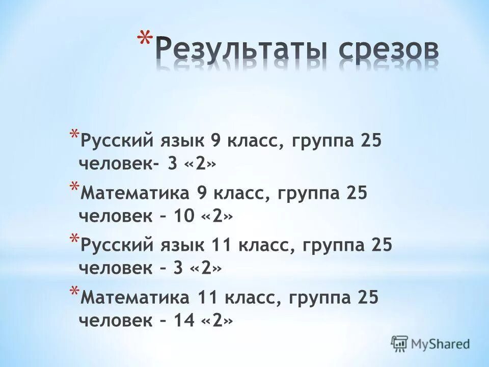 Срезы по русскому языку 8 класс.