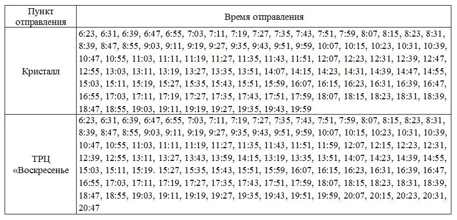 Расписание автобуса номер 55