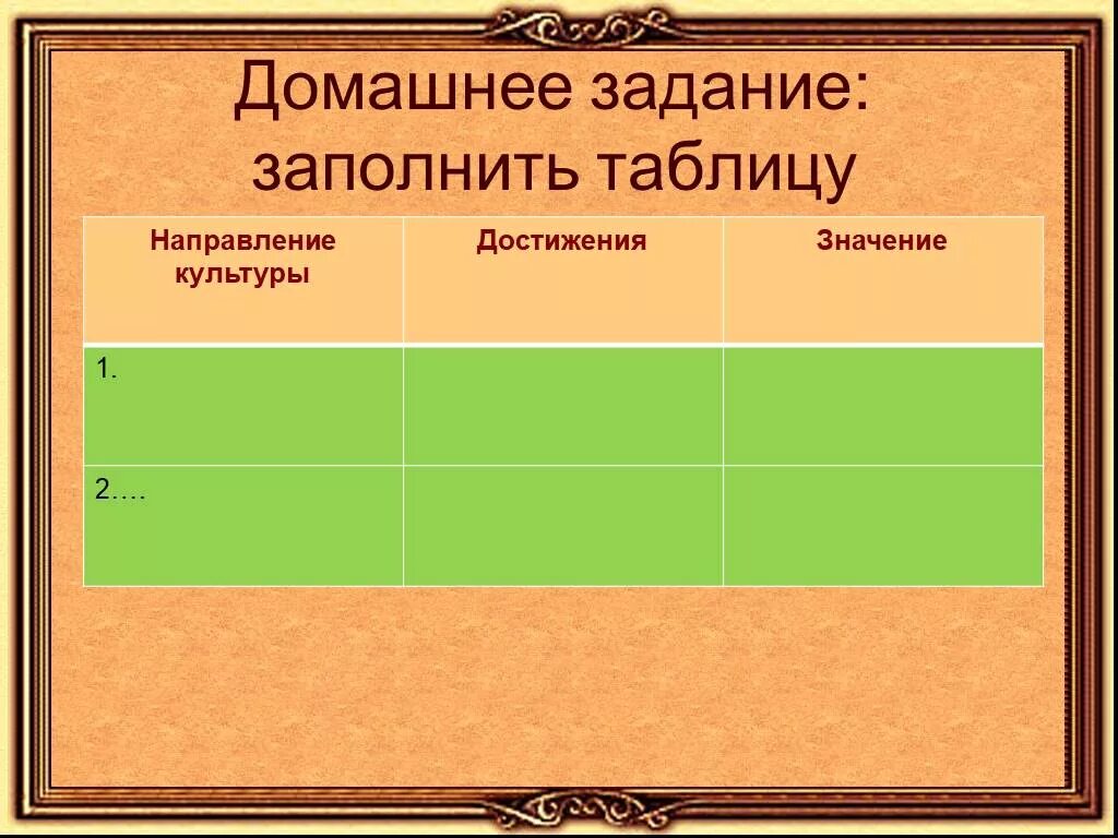 Направление достижение значение. Направление культуры достижения. Направление культуры таблица. Таблица по истории направление культуры достижения. Направление культуры достижения значение таблица.