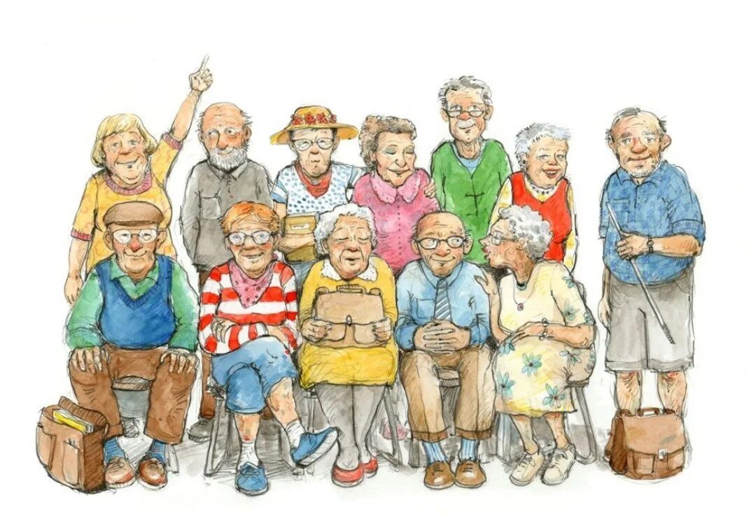 Бабушка и дедушка. Пожилые люди рисунки. Много бабушек и дедушек. Пожилые люди карикатуры.