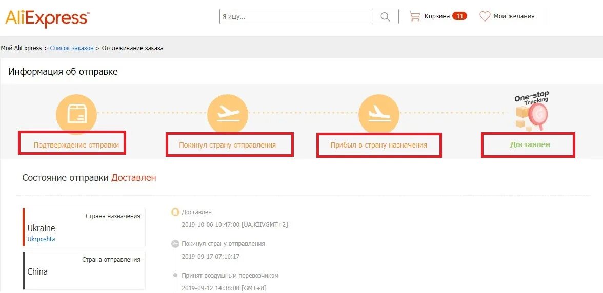 Статусы заказа алиэкспресс