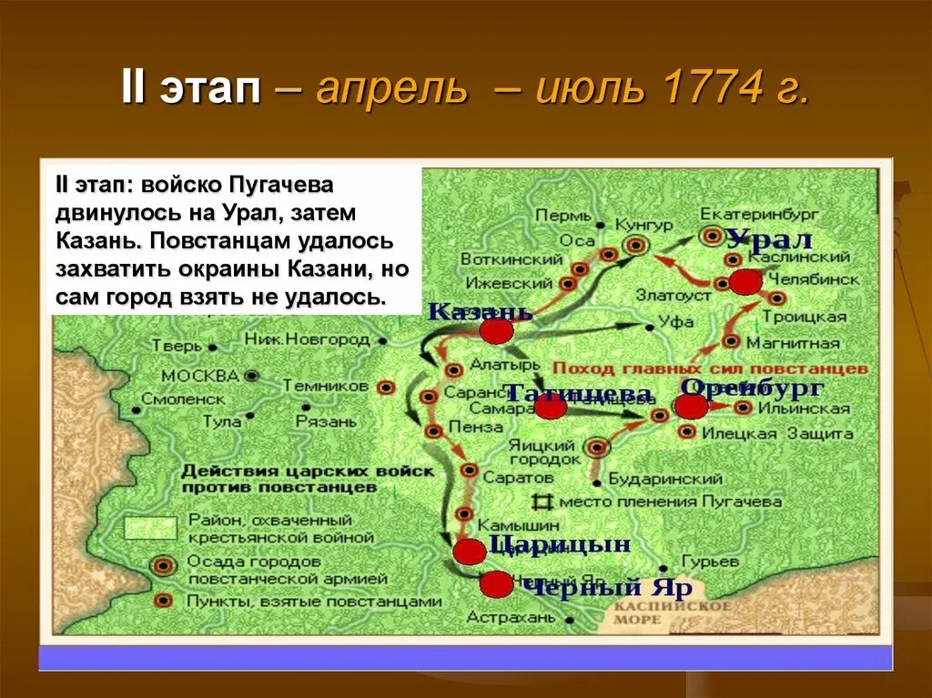 Почему восставшим удалось разгромить правительственные. Восстание Пугачева карта 2 этап Восстания. Второй этап Восстания Пугачева 1774 сентябрь. Карта 1 этапа Восстания Пугачева. Третий этап Восстания Пугачева карта.