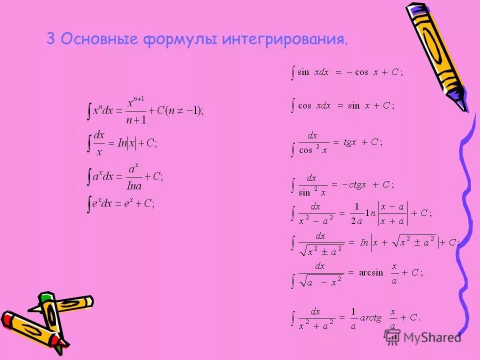 Найти первообразную функции f x 6x 2. Формулы интегрировани. Основная формула интегрирования.