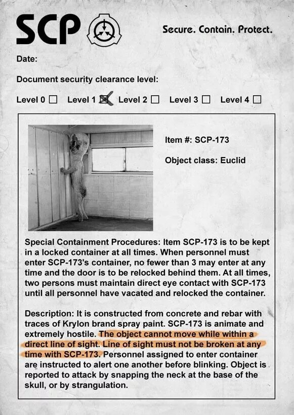 Scp содержание. Scp 173 containment breach скульптура. scp 173 документ.