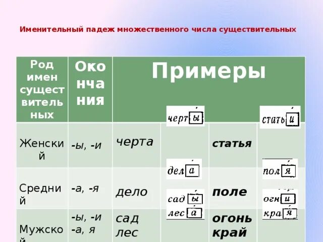 Род число падеж существительных. 2 Склонение именительный падеж мужской род множественное число. Окончания именительный падеж множественного числа существительных. Окончания существительных мужского рода в именительном падеже. Именительный падеж множественного числа.