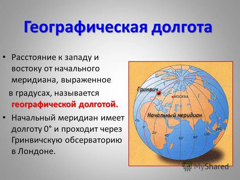 Расстояние в градусах от нулевого меридиана