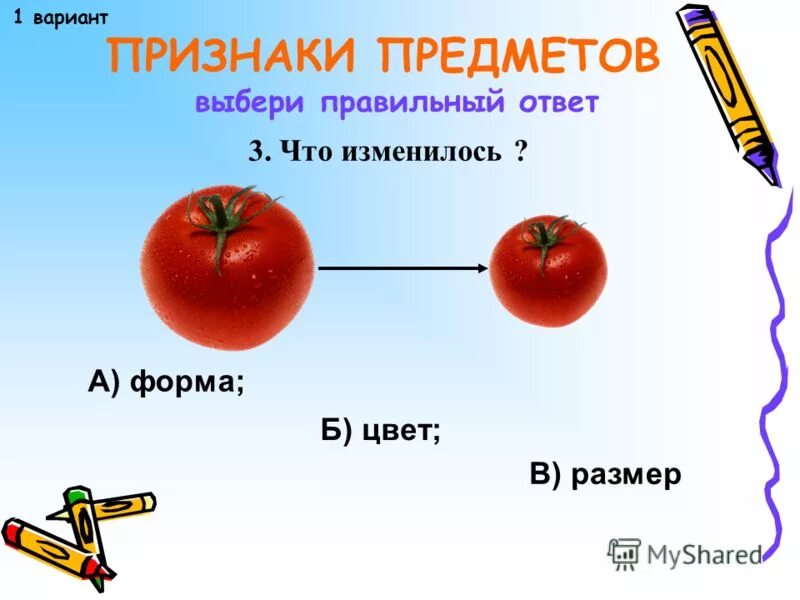 Д и признаки предметов