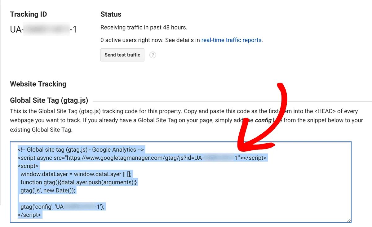 Google Analytics code. Googletagmanager. Site track