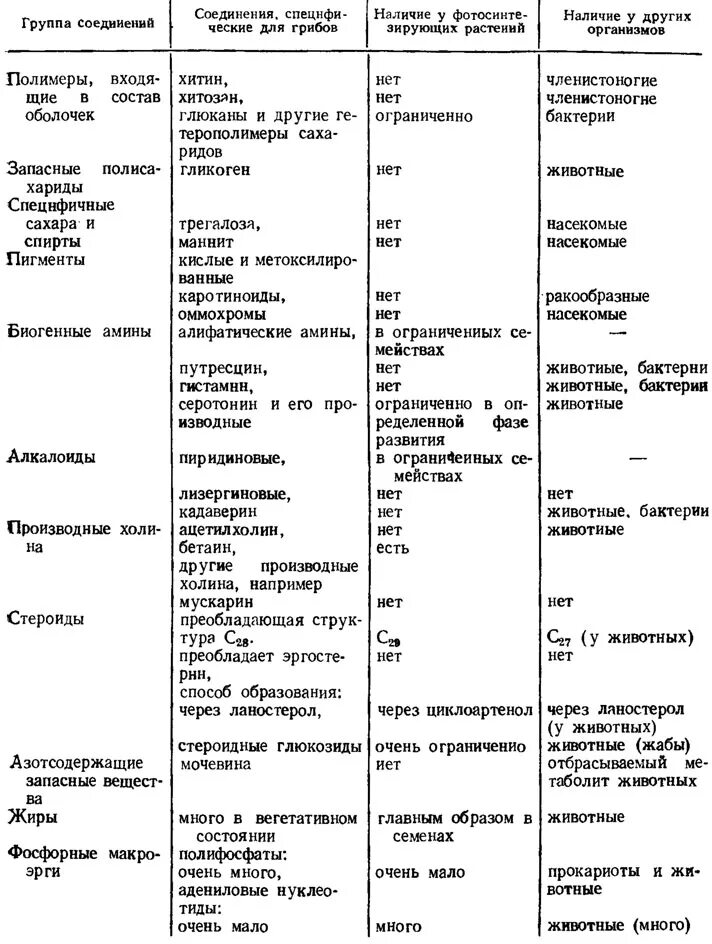 Таблица сравнения грибов