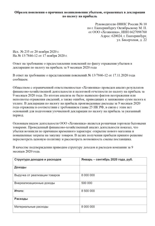 Пояснение по убыткам образец. Пояснения в налоговую образец. Пояснение в налоговую об убытке по налогу на прибыль. Пояснение к Требованию по убытку. Налог на прибыль убыток пояснение