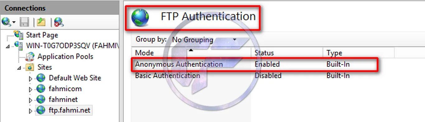 Authentication connected. IIS Windows Server login Page. IIS FTP object not found.