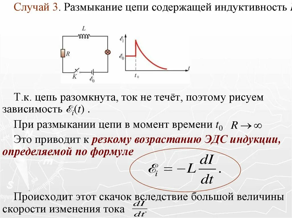 Размыкание цепи с катушкой индуктивности. Явление самоиндукции Индуктивность. Самоиндукция при размыкании цепи. ЭДС самоиндукции постоянного тока. ЭДС самоиндукции и Индуктивность катушки.